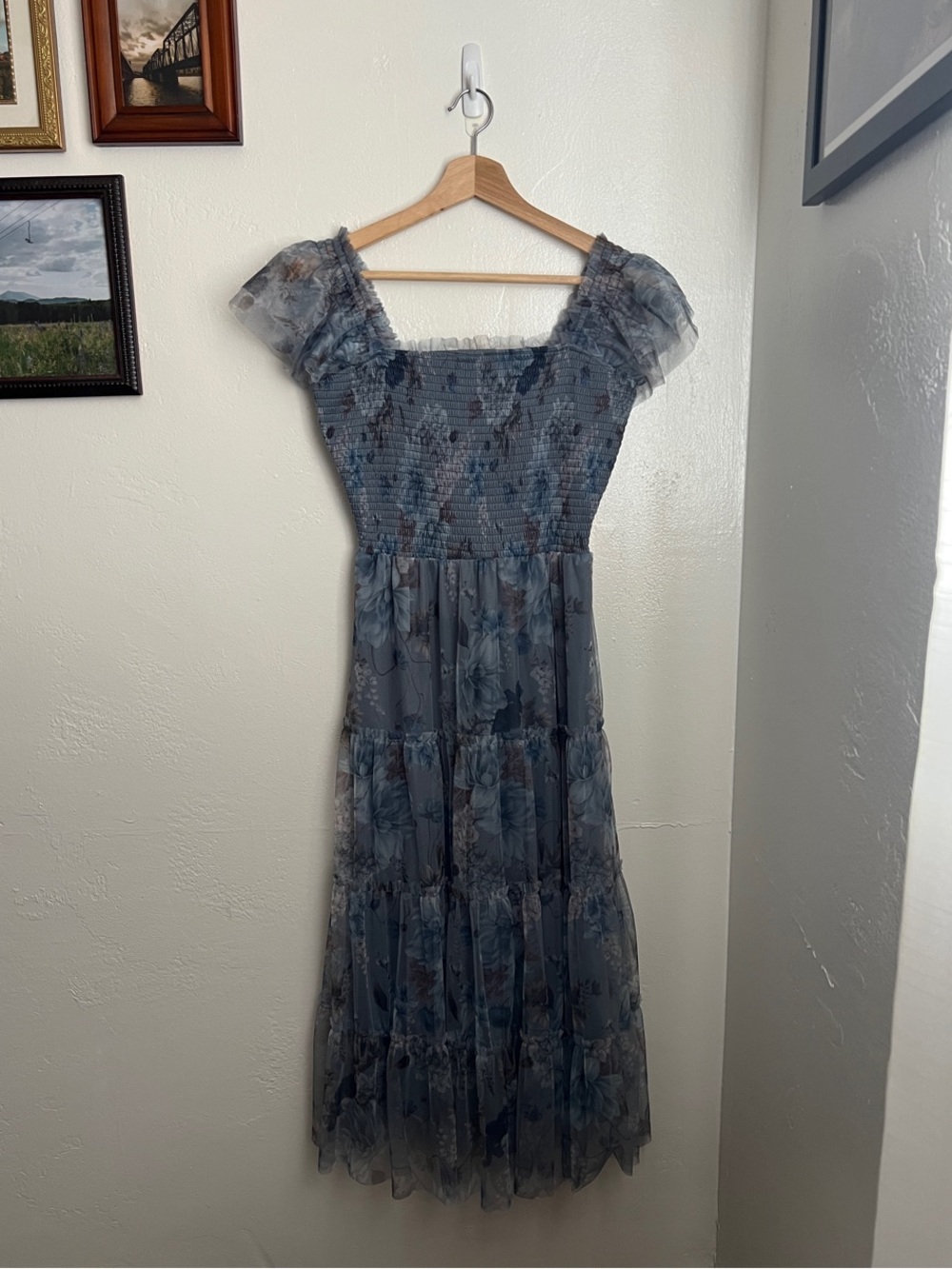 NWT Baltic Born Clementine Tulle Midi Dress Dusty Blue Floral
